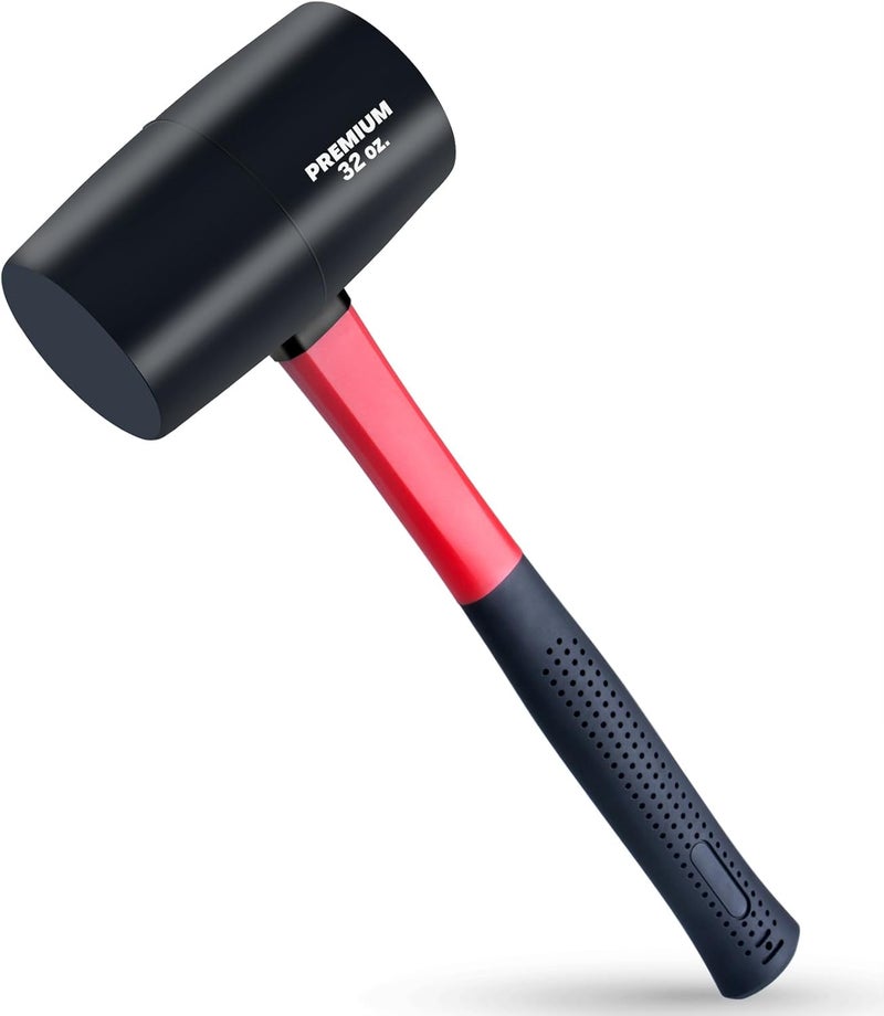EFFICERE 32 oz. Premium Large Size Rubber Mallet Hammer, Solid Eco-Friendly Rubber Head, Durable Fiberglass Handle | Deliver Soft and Non-Marring Strikes on Surfaces without Scratch and Damage - Image 1